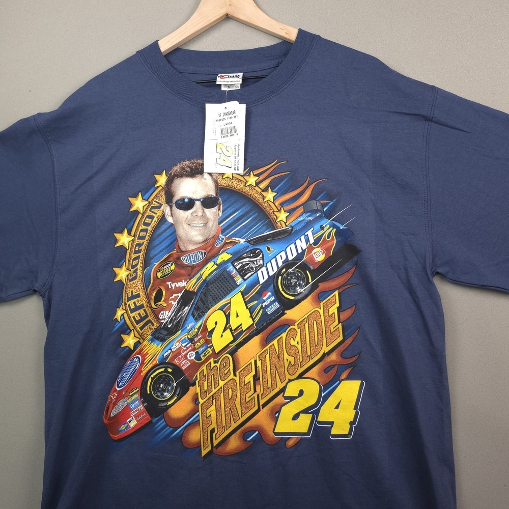 NWT Jeff Gordon 24 Fire Inside NASCAR T-Shirt Men's L Navy Chase Authentics Vtg